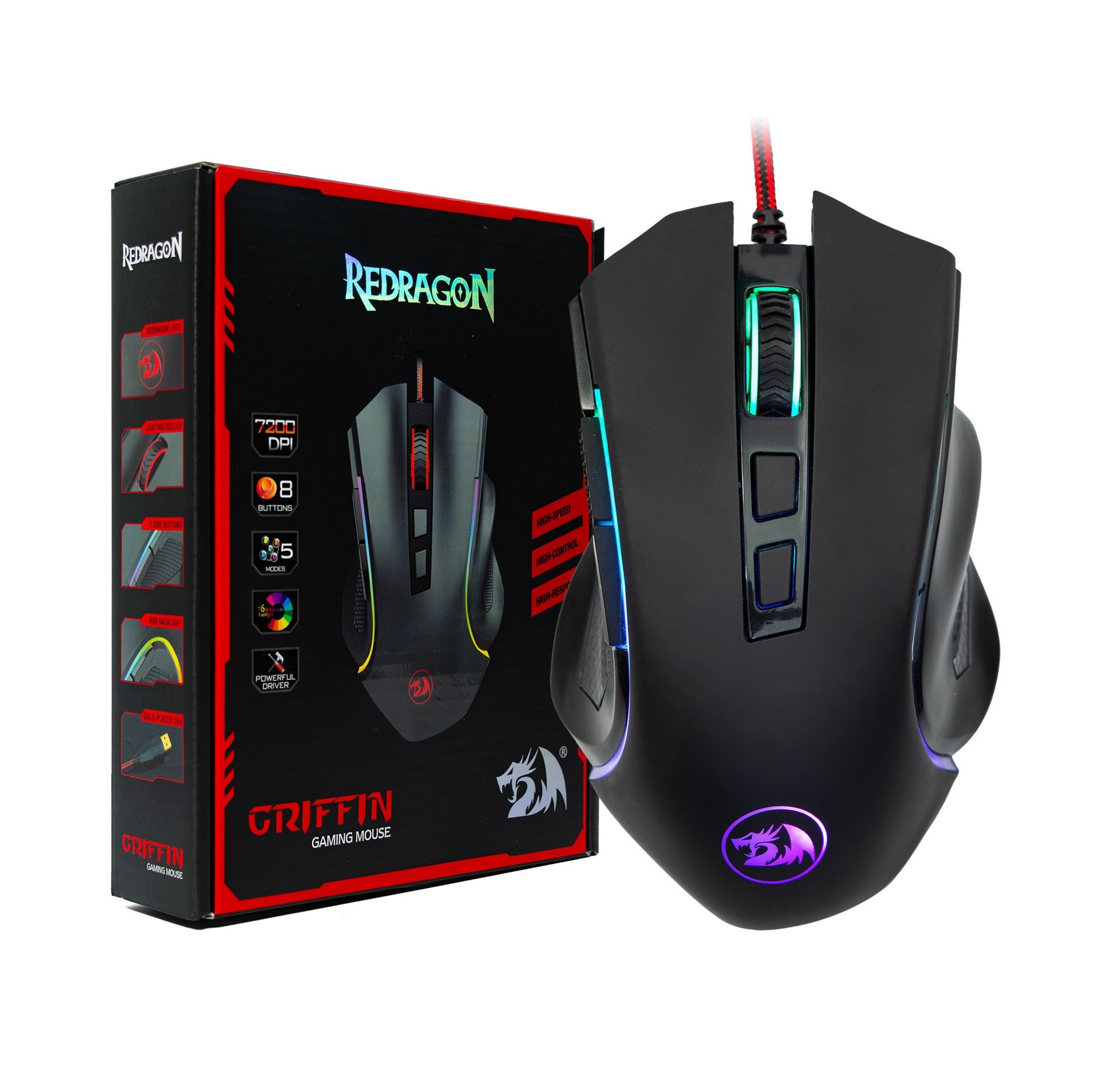 526 MOUSE REDRAGON GRIFFIN RGB (M607) NEGRO - Imagen 1
