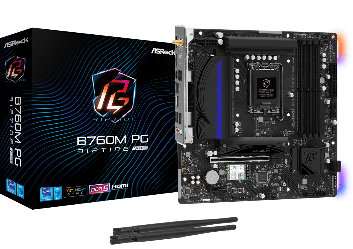 B760M PG Riptide WiFi(L1) BOARD ASROCK B760M PG RIPTIDE WIFI DDR5 - Imagen 1