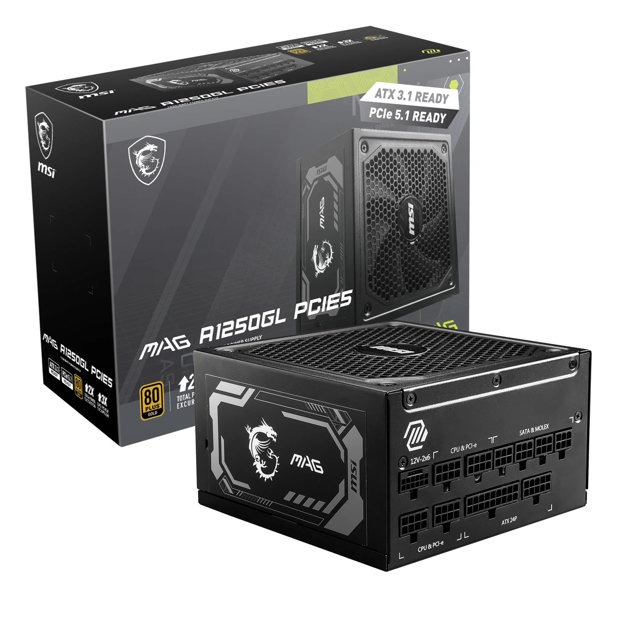 FuenteMSIMAGA1250GL1250Watts (1) FUENTE DE PODER MSI MAG A1250GL 1250W 80 PLUS GOLD - Imagen 1