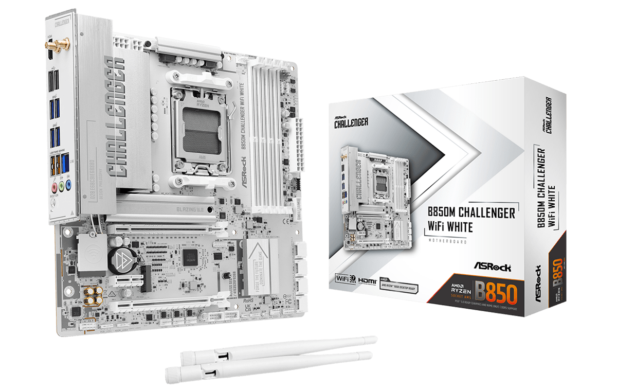 B850M Challenger WiFi White(L1) BOARD ASROCK B850M CHALLEGER WIFI AM5 BLANCA - Imagen 1