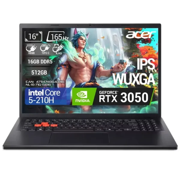 PORTATIL GAMER ACER NITRO LITE (NL16-71G-5616)  16" CORE 5 / RTX 3050 6GB / 16GB DDR5