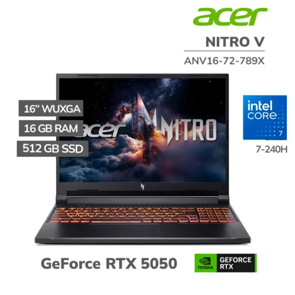 PORTATIL GAMER ACER NITRO V16 (ANV16-72-789X)  16" CORE 7 / RTX 5050 8GB / 16GB DDR5